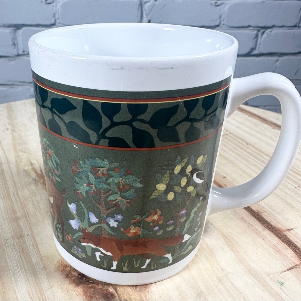 Vtg Claire Murray Medieval Forest Mug Woodland Animal Cottagecore Dark Academia